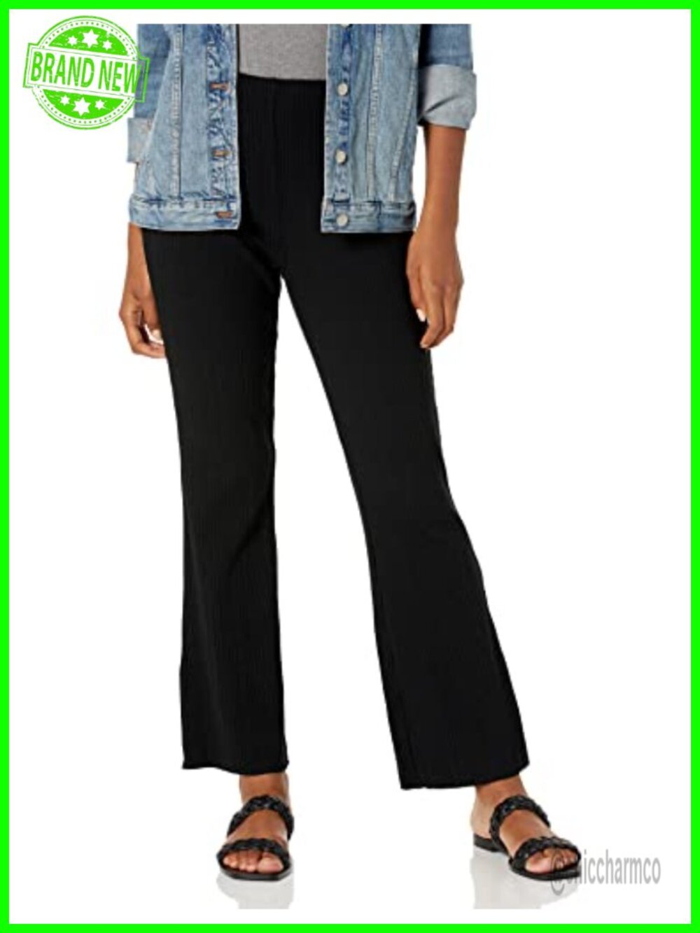 Ribbed Flare Palazzo Casual Pants Flat Front Mid Rise